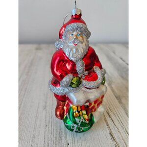 Glitter Santa chimney glass ornament bag toys silver red large Xmas tree